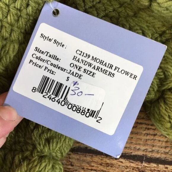 Jade Green Chunky Knit Mohair Flower Handwarmer One Size - Picture 3 of 3